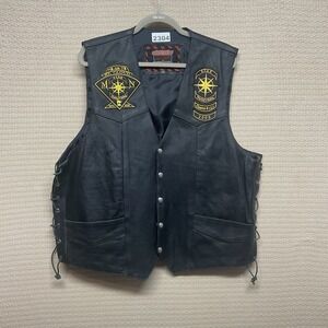 Interstate Leather Vest Mens Size 2XL Lined‎ Snap 4-Button Front Tie Sides Black